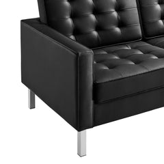 Loft Silver/Black Tufted Upholstered Faux Leather Sofa and Armchair Set - Ornate Home