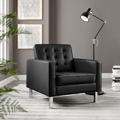Loft Silver/Black Tufted Vegan Leather Armchair - Ornate Home
