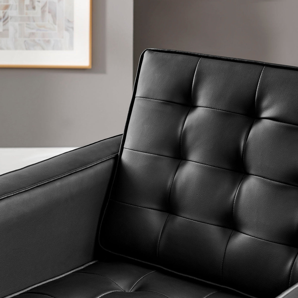 Loft Silver/Black Tufted Vegan Leather Armchair - Ornate Home