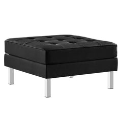 Loft Silver/Black Tufted Vegan Leather Armchair and Ottoman Set - Ornate Home