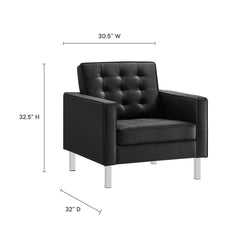 Loft Silver/Black Tufted Vegan Leather Armchair and Ottoman Set - Ornate Home
