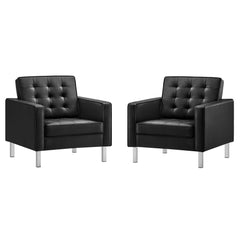 Loft Silver/Black Tufted Vegan Leather Armchairs (Set of 2) - Ornate Home