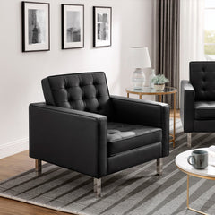 Loft Silver/Black Tufted Vegan Leather Armchairs (Set of 2) - Ornate Home