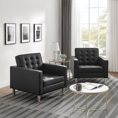 Loft Silver/Black Tufted Vegan Leather Armchairs (Set of 2) - Ornate Home