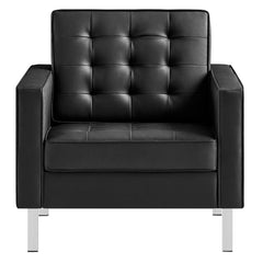 Loft Silver/Black Tufted Vegan Leather Armchairs (Set of 2) - Ornate Home
