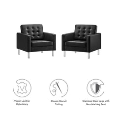 Loft Silver/Black Tufted Vegan Leather Armchairs (Set of 2) - Ornate Home
