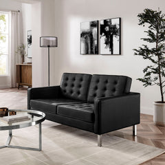 Loft Silver/Black Tufted Vegan Leather Loveseat - Ornate Home