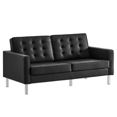 Loft Silver/Black Tufted Vegan Leather Loveseat - Ornate Home