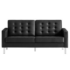 Loft Silver/Black Tufted Vegan Leather Loveseat - Ornate Home