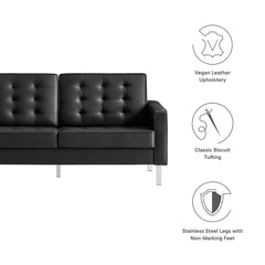 Loft Silver/Black Tufted Vegan Leather Loveseat - Ornate Home