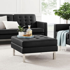 Loft Silver/Black Tufted Vegan Leather Ottoman - Ornate Home