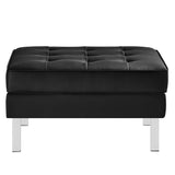 Loft Silver/Black Tufted Vegan Leather Ottoman - Ornate Home