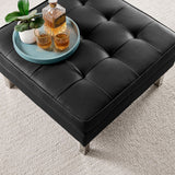 Loft Silver/Black Tufted Vegan Leather Ottoman - Ornate Home