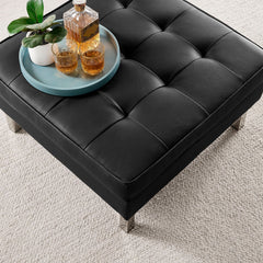Loft Silver/Black Tufted Vegan Leather Ottoman - Ornate Home