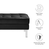 Loft Silver/Black Tufted Vegan Leather Ottoman - Ornate Home