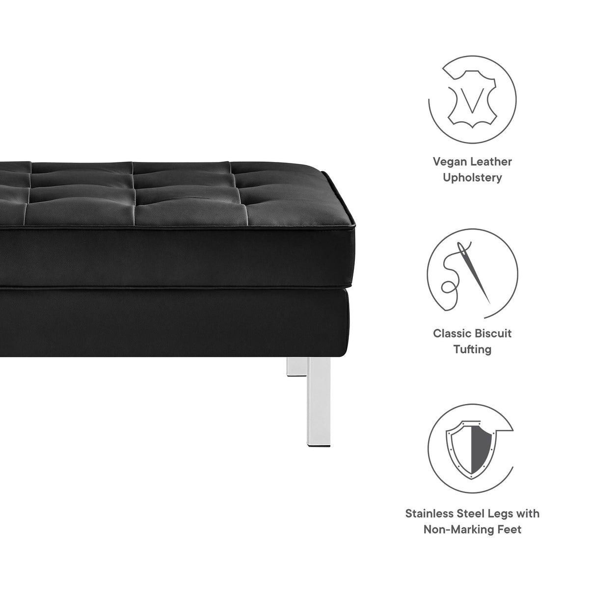 Loft Silver/Black Tufted Vegan Leather Ottoman - Ornate Home