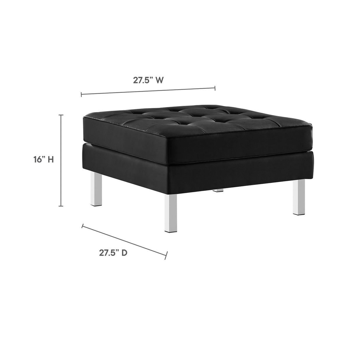 Loft Silver/Black Tufted Vegan Leather Ottoman - Ornate Home