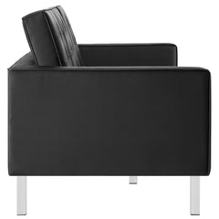 Loft Silver/Black Tufted Vegan Leather Sofa - Ornate Home
