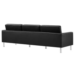 Loft Silver/Black Tufted Vegan Leather Sofa - Ornate Home