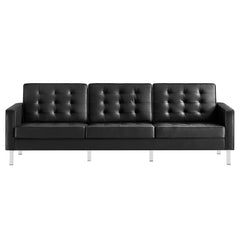 Loft Silver/Black Tufted Vegan Leather Sofa - Ornate Home