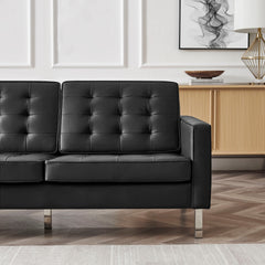 Loft Silver/Black Tufted Vegan Leather Sofa - Ornate Home
