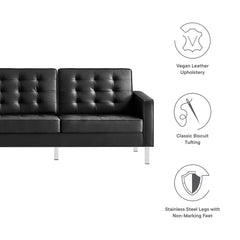 Loft Silver/Black Tufted Vegan Leather Sofa - Ornate Home