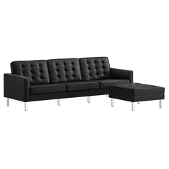Loft Silver/Black Tufted Vegan Leather Sofa and Ottoman Set - Ornate Home