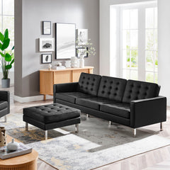 Loft Silver/Black Tufted Vegan Leather Sofa and Ottoman Set - Ornate Home