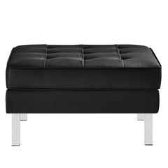 Loft Silver/Black Tufted Vegan Leather Sofa and Ottoman Set - Ornate Home