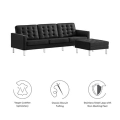Loft Silver/Black Tufted Vegan Leather Sofa and Ottoman Set - Ornate Home
