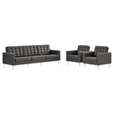 Loft Silver/Gray 3-Piece Tufted Vegan Leather Furniture Set - Ornate Home