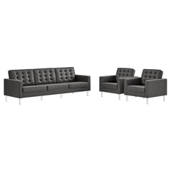 Loft Silver/Gray 3-Piece Tufted Vegan Leather Furniture Set - Ornate Home