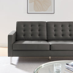 Loft Silver/Gray Tufted Upholstered Faux Leather Sofa and Armchair Set - Ornate Home