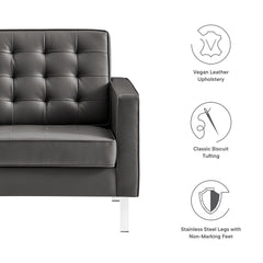 Loft Silver/Gray Tufted Upholstered Faux Leather Sofa and Armchair Set - Ornate Home