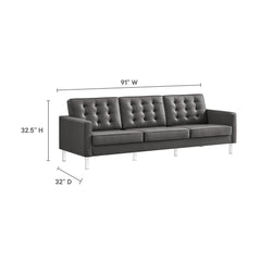 Loft Silver/Gray Tufted Upholstered Faux Leather Sofa and Armchair Set - Ornate Home