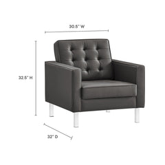 Loft Silver/Gray Tufted Upholstered Faux Leather Sofa and Armchair Set - Ornate Home