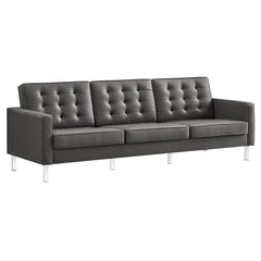 Loft Silver/Gray Tufted Upholstered Faux Leather Sofa and Armchair Set - Ornate Home