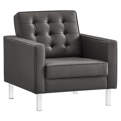 Loft Silver/Gray Tufted Upholstered Faux Leather Sofa and Armchair Set - Ornate Home