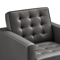 Loft Silver/Gray Tufted Upholstered Faux Leather Sofa and Armchair Set - Ornate Home
