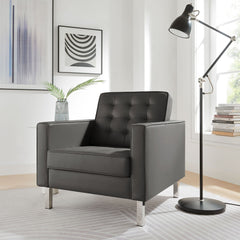 Loft Silver/Gray Tufted Vegan Leather Armchair - Ornate Home