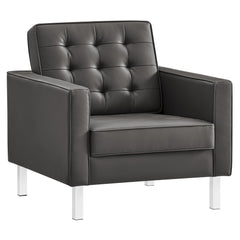 Loft Silver/Gray Tufted Vegan Leather Armchair - Ornate Home