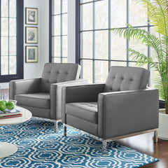 Loft Silver/Gray Tufted Vegan Leather Armchairs (Set of 2) - Ornate Home