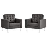 Loft Silver/Gray Tufted Vegan Leather Armchairs (Set of 2) - Ornate Home