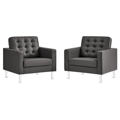 Loft Silver/Gray Tufted Vegan Leather Armchairs (Set of 2) - Ornate Home