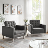 Loft Silver/Gray Tufted Vegan Leather Armchairs (Set of 2) - Ornate Home