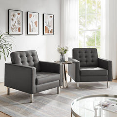 Loft Silver/Gray Tufted Vegan Leather Armchairs (Set of 2) - Ornate Home