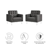 Loft Silver/Gray Tufted Vegan Leather Armchairs (Set of 2) - Ornate Home