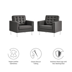 Loft Silver/Gray Tufted Vegan Leather Armchairs (Set of 2) - Ornate Home