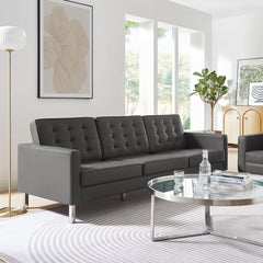 Loft Silver/Gray Tufted Vegan Leather Sofa - Ornate Home