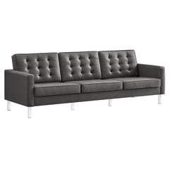Loft Silver/Gray Tufted Vegan Leather Sofa - Ornate Home